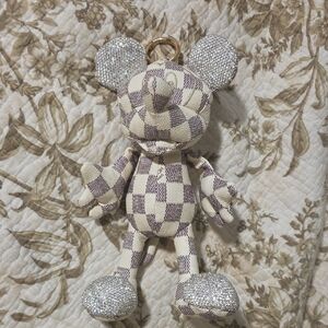 Plaid Plush Mickey Mouse Keychain with Silver Accents